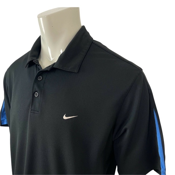 Nike Golf Dri-Fit UV Black Blue Solid And Mesh UV Golf Polo Shirt Mens XL - Picture 7 of 13
